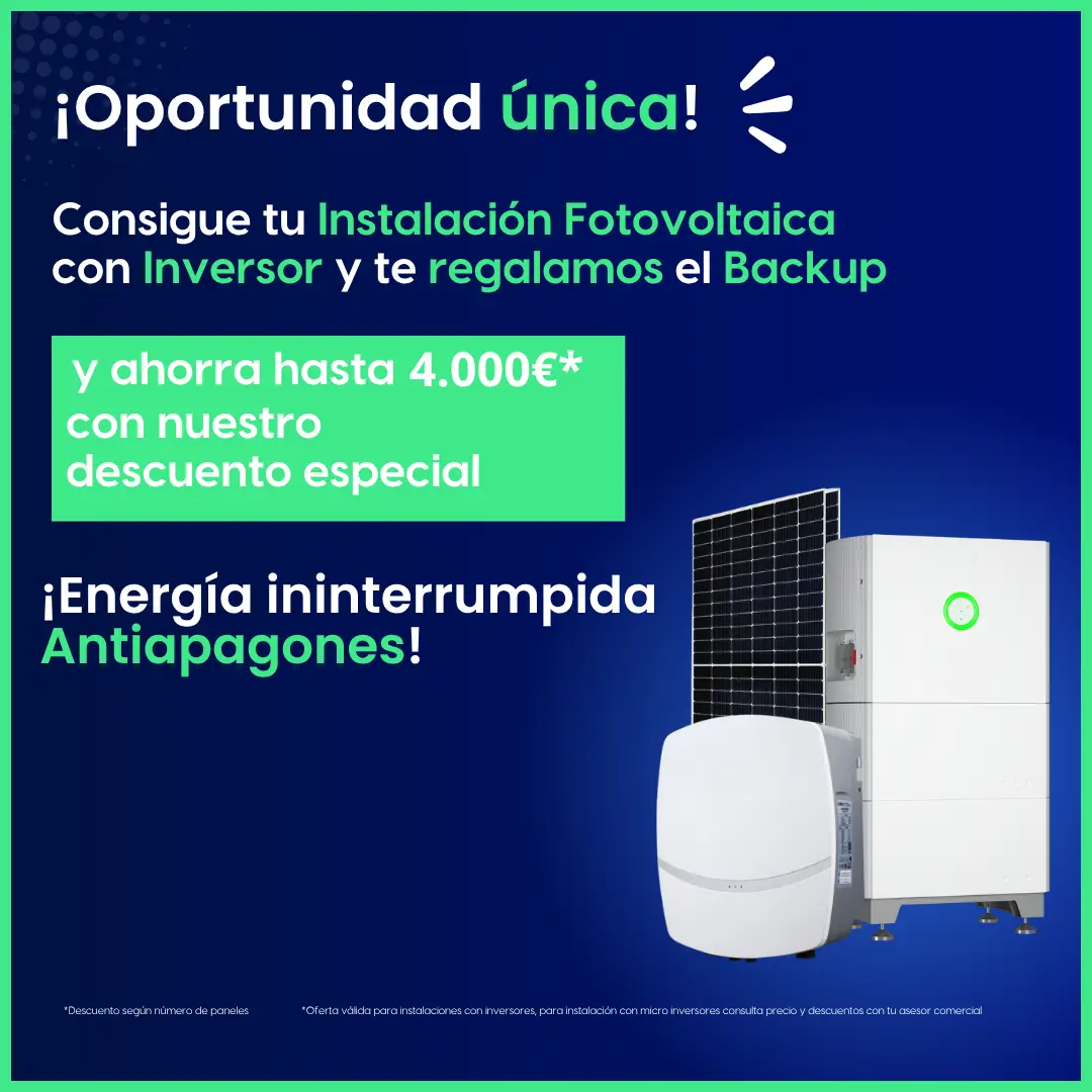 Banner de Perfecta Energía: instalación fotovoltaica con inversor y backup gratis; ahorra hasta 4 000 € y evita apagones.