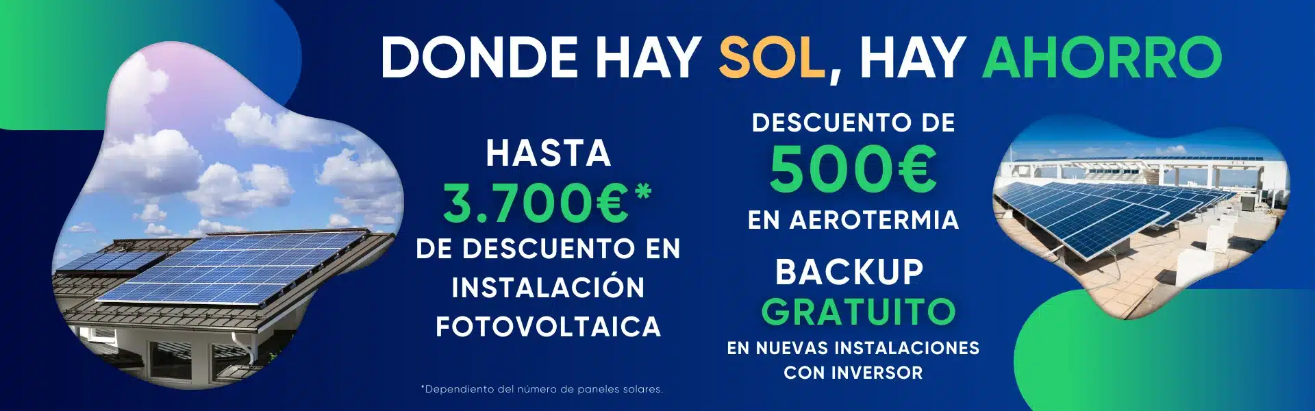 Instalación fotovoltaica en vivienda con placas solares y aerotermia, promoción con hasta 3.700€ de descuento y ahorro energético.